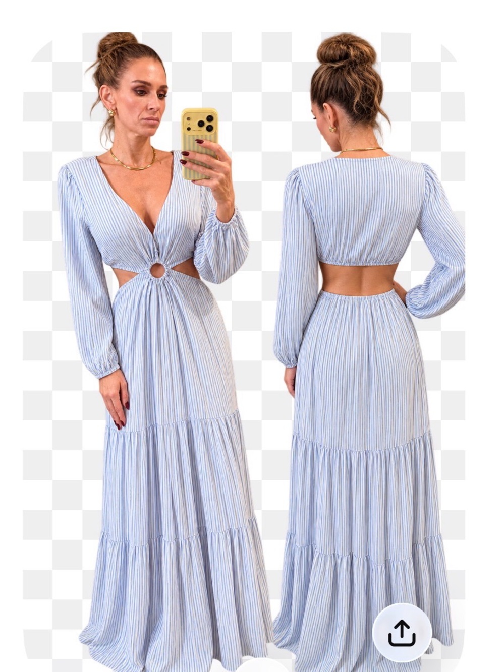 Sugarlips Light Blue & White Striped Cutout Maxi Dress